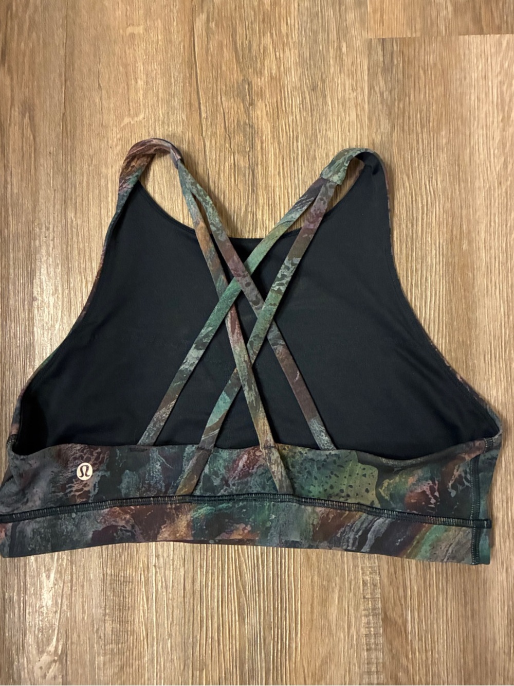 lululemon Athletica Crossback Sports Bra - Black with Green/Brown Print